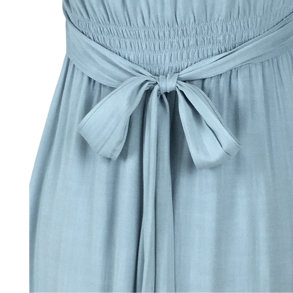 Forever 21 Chambray Blue Off Shoulder 3/4 Sleeve Smocked Waist Maxi Dress Small - Picture 9 of 13